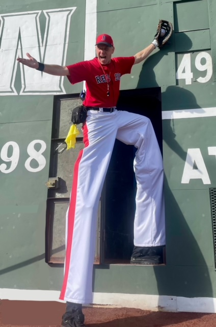 Big League Brian stiltwalking near Fenway Park